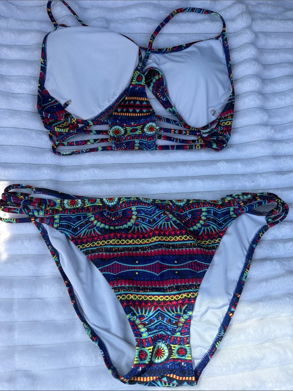 Tribal Striped Strappy Bikini Set - Navy Multi NWOT
